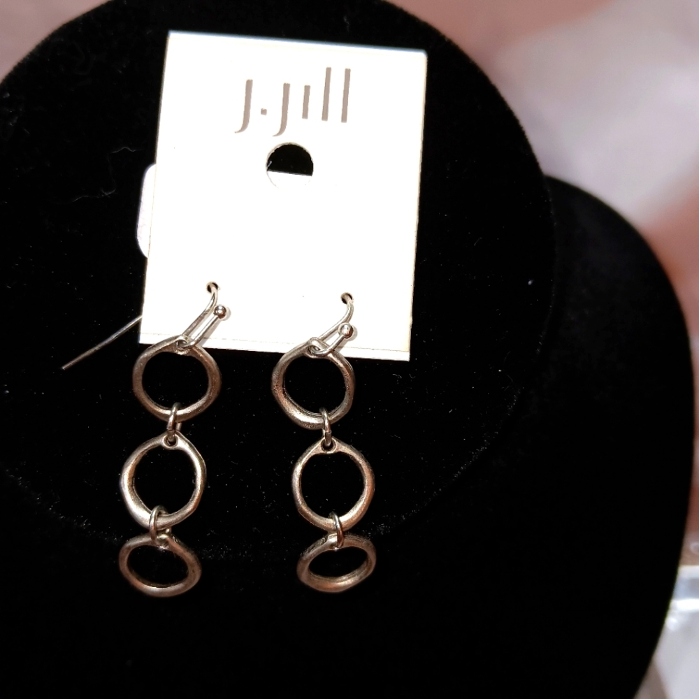 Very Sleek Pair Of J. Jill Silver Geometric Drop Pierced Earrings
